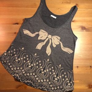 Silence & Noise Bow and Flower Print Grey Tank